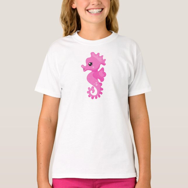 Cute Seahorse, Little Seahorse, Pink Seahorse T-Shirt (Front)