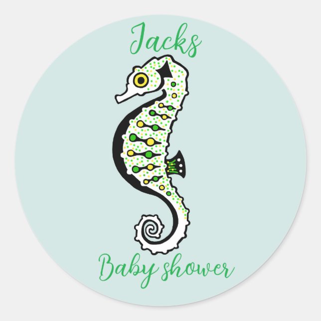 Cute SEAHORSE -  Ocean Aqua  - Baby shower Classic Round Sticker (Front)