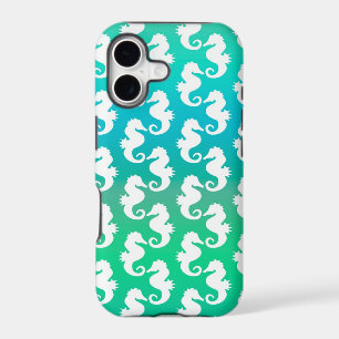 Cute Seahorse Pattern on Blue Green