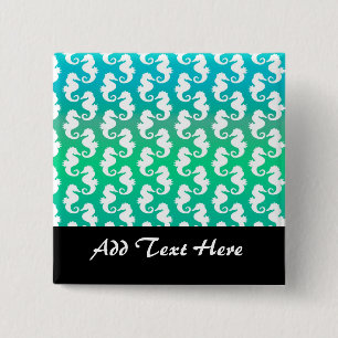 Cute Seahorse Pattern on Blue Green 15 Cm Square Badge