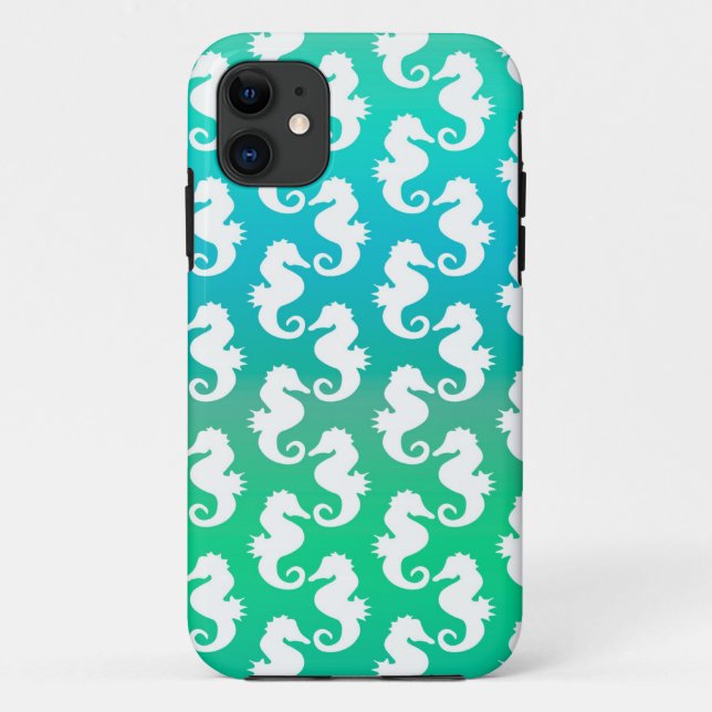 Cute Seahorse Pattern on Blue Green Case-Mate iPhone Case (Back)