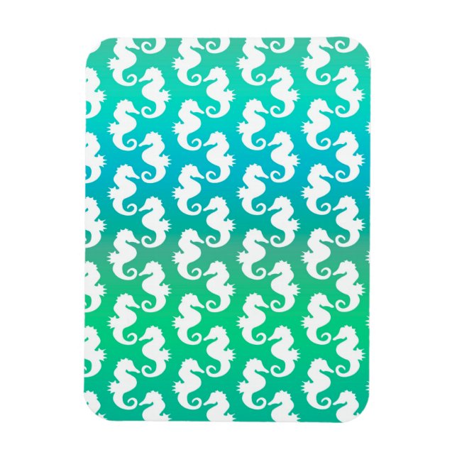 Cute Seahorse Pattern on Blue Green Magnet (Vertical)