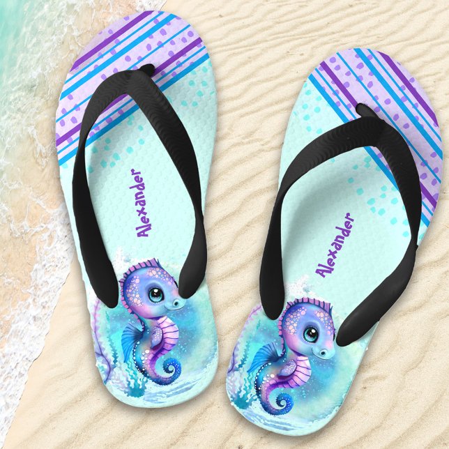Cute Seahorse Personalised Boys' Kid's Thongs (Creator Uploaded)