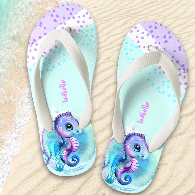 Cute Seahorse Personalised Girls' Kid's Thongs (Creator Uploaded)