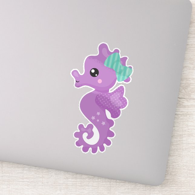 Cute Seahorse, Purple Seahorse, Ribbon, Stars (Detail)