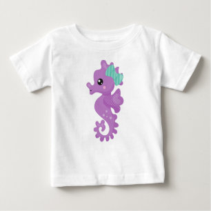 Cute Seahorse, Purple Seahorse, Ribbon, Stars Baby T-Shirt