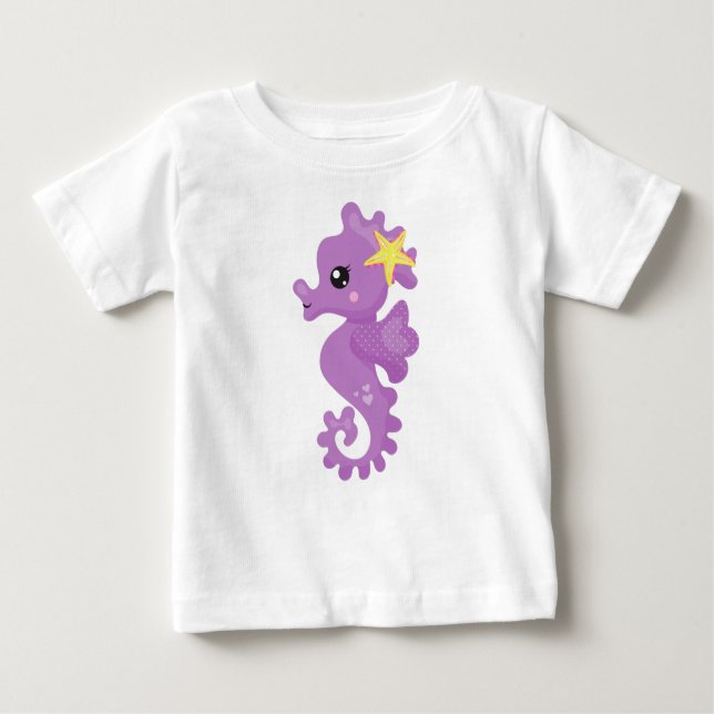 Cute Seahorse, Purple Seahorse, Starfish, Hearts Baby T-Shirt (Front)