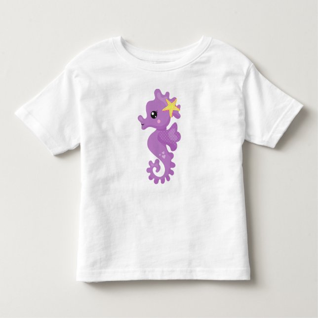 Cute Seahorse, Purple Seahorse, Starfish, Hearts Toddler T-Shirt (Front)