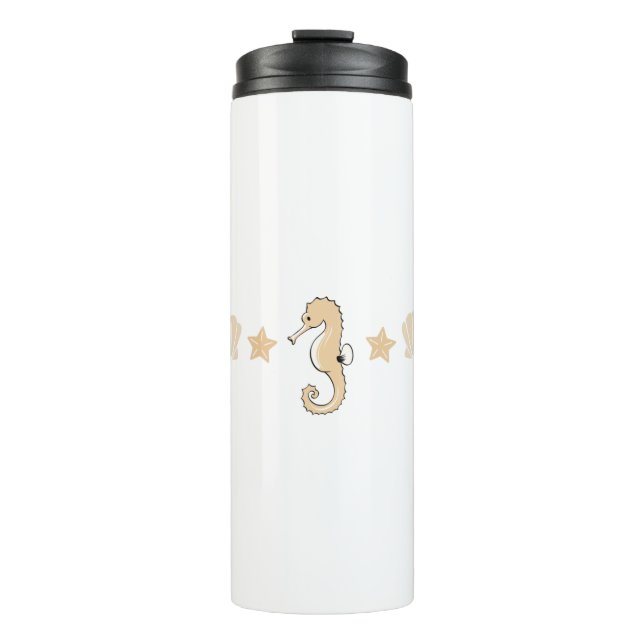 Cute seahorse, sea shells and starfish pattern thermal tumbler (Front)