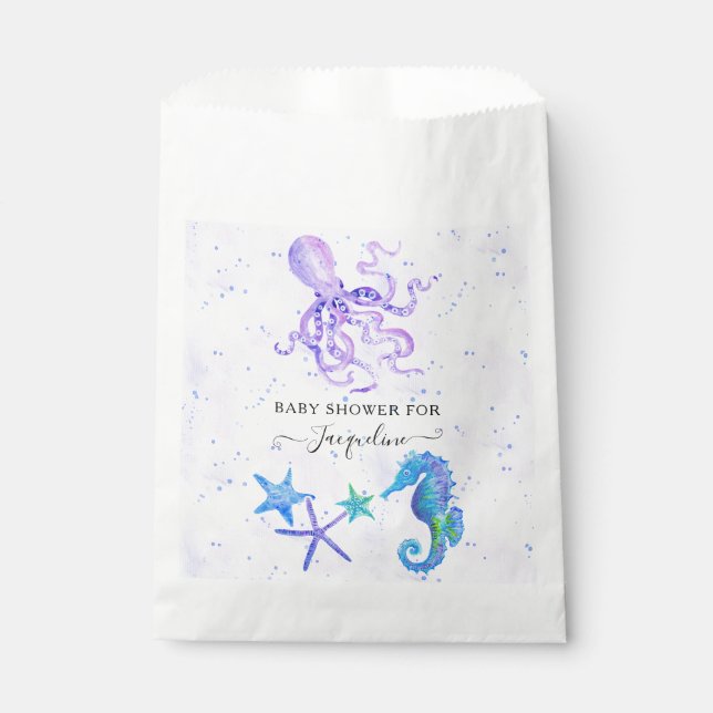 Cute Seahorse Stafish Octopus Beach Baby Shower Favour Bag (Front)