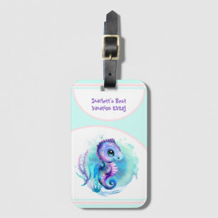 Cute Seahorse Summer Vacation Personalised Girl  Luggage Tag