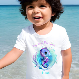 Cute Seahorse Summer Vacation Personalized  Toddler T-Shirt