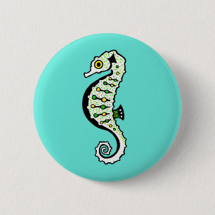 Cute SEAHORSE- Wildlife - Nature - Aqua 6 Cm Round Badge