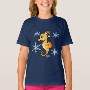 Cute Seahorse Winter Snowflake Christmas T-Shirt