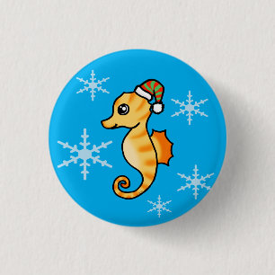Cute Seahorse Winter Snowflake Holiday  3 Cm Round Badge
