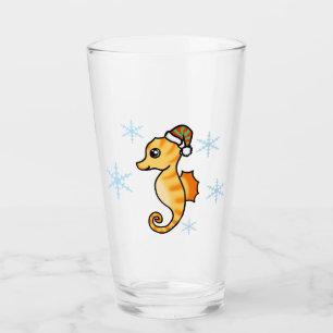 Cute Seahorse Winter Snowflake Holiday Glass
