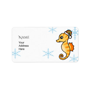 Cute Seahorse Winter Snowflake Holiday Label