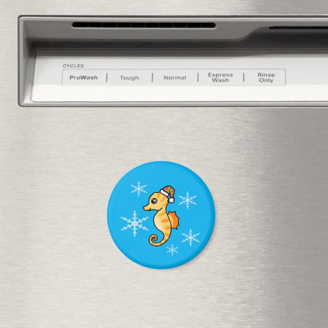 Cute Seahorse Winter Snowflake Holiday  Magnet (In Situ (Dishwasher))