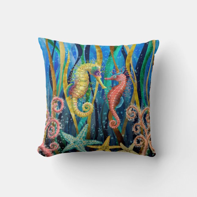 Cute Seahorse with starfish Pillow (Front)