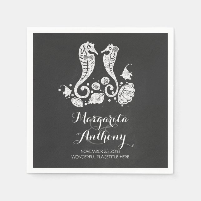 Cute Seahorses Beach Wedding Paper Napkins (Front)