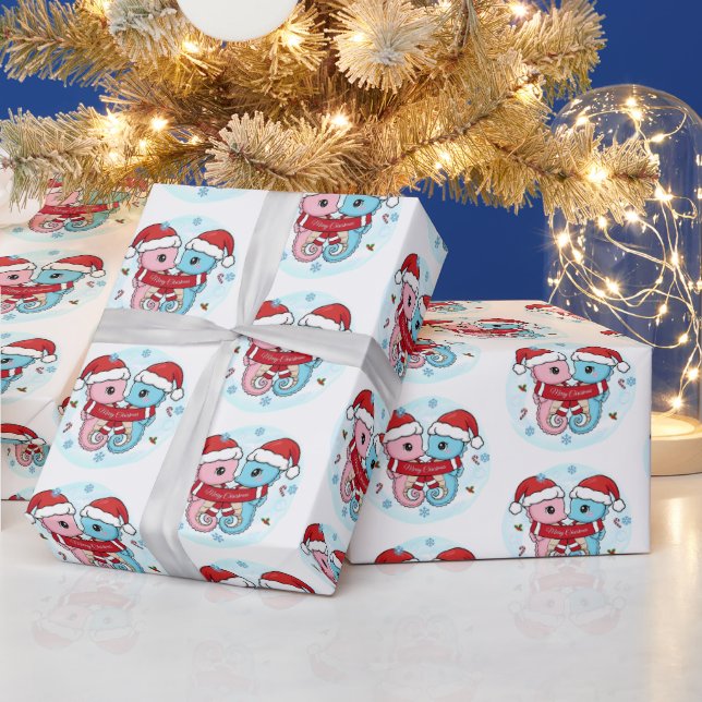 Cute Seahorses Christmas Wrapping Paper (Holidays)