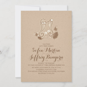 Cute seahorses elegant beach wedding invitation
