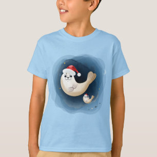 Cute seal baby with santa hat greeting christmas T-Shirt