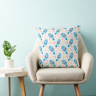 Cute Seal Hearts Blue Valentine Repeat Pattern Cushion