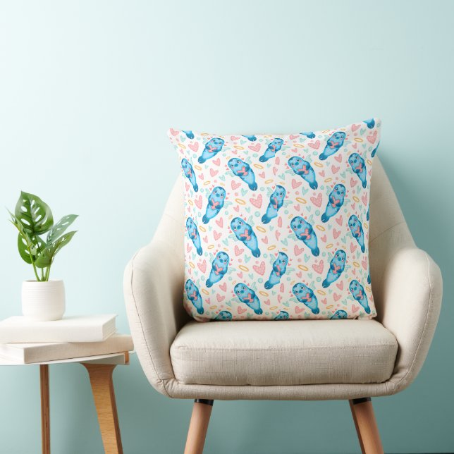Cute Seal Hearts Blue Valentine Repeat Pattern Cushion (Chair)