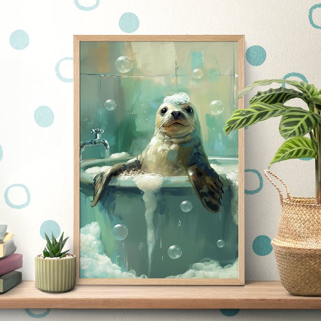 Cute Seal in Bubble Bath Poster (Creator Uploaded)