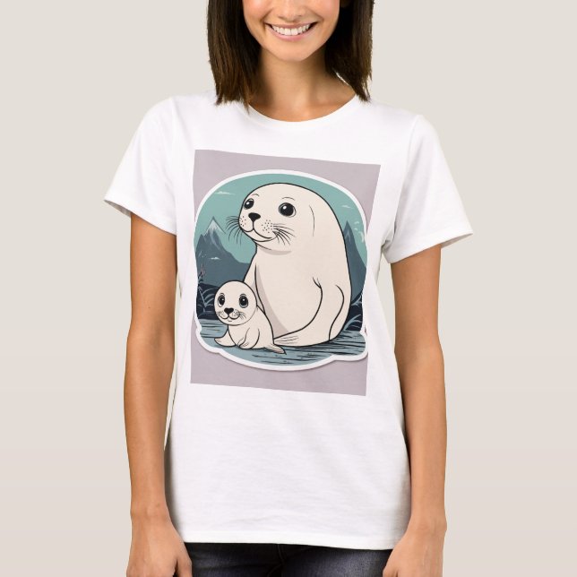"Cute Seal Mother and Baby Design T-Shirt – Adorab (Front)