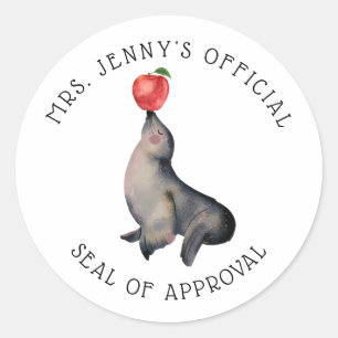 Cute "Seal of Approval" Personalised Teacher's Classic Round Sticker