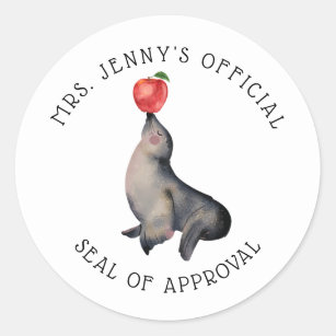 Cute "Seal of Approval" Personalized Teacher's Classic Round Sticker