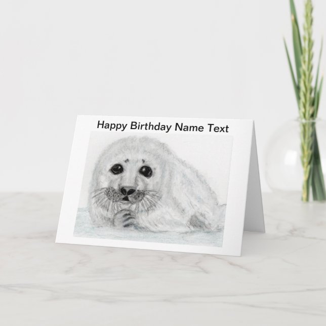 Cute Seal pup baby Birthday Card Personalise (Front)