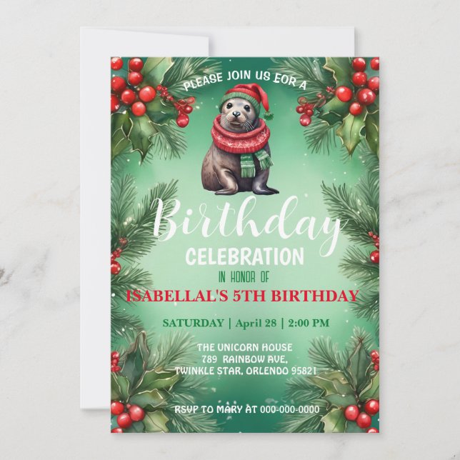 Cute seal sea lion Santa Christmas birthday party Save The Date (Front)