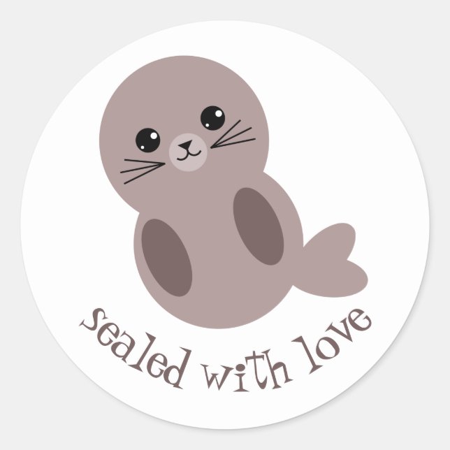 Cute Seal, Sealed with Love Classic Round Sticker (Front)
