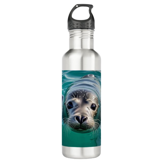Cute Seal Sticking Head out of Water  710 Ml Water Bottle (Front)