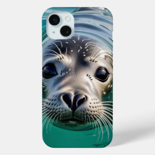 Cute Seal Sticking Head out of Water iPhone 15 Mini Case