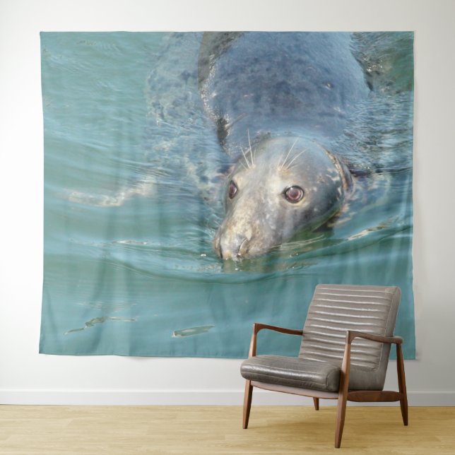 Cute Seal Swimming n the Ocean Wall Art Tapestry (In Situ (Horizontal))