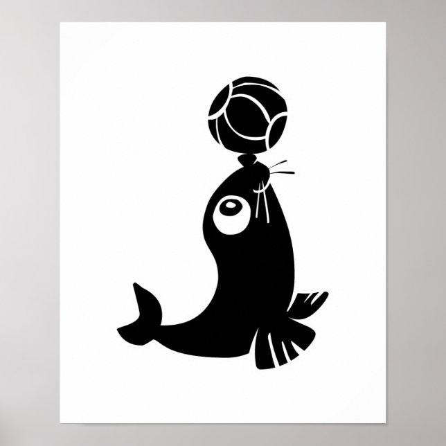 cute seal with ball design poster (Front)