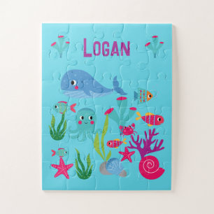 Cute Sealife Animals Personalised Boys Jigsaw Puzzle