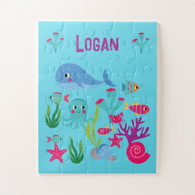 Cute Sealife Animals Personalised Boys Jigsaw Puzzle (Vertical)