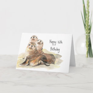Cute Seals 16th Birthday Watercolor Animals Card