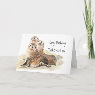Cute Seals Mother-in- Birthday Watercolor Animals Card