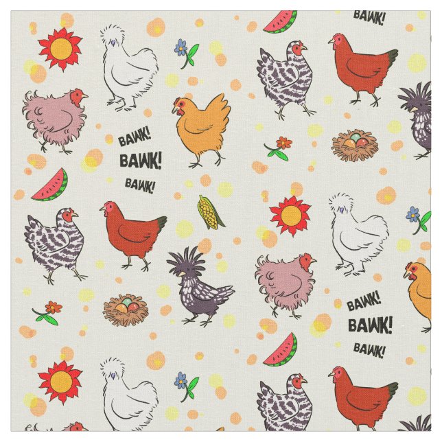 Cute seamless chickens pattern cartoon fabric (Close Up)