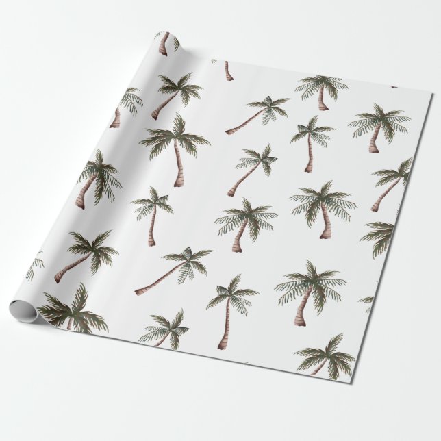 Cute Seamless Palm Trees Pattern, Summer Gift Wrapping Paper (Unrolled)