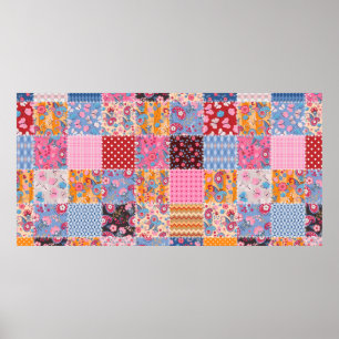 Cute seamless patchwork pattern poster