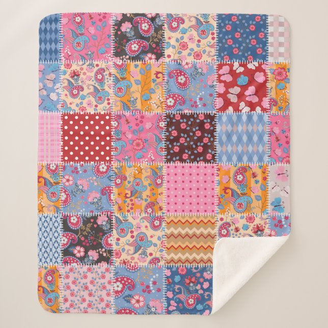Cute seamless patchwork pattern sherpa blanket (Front)