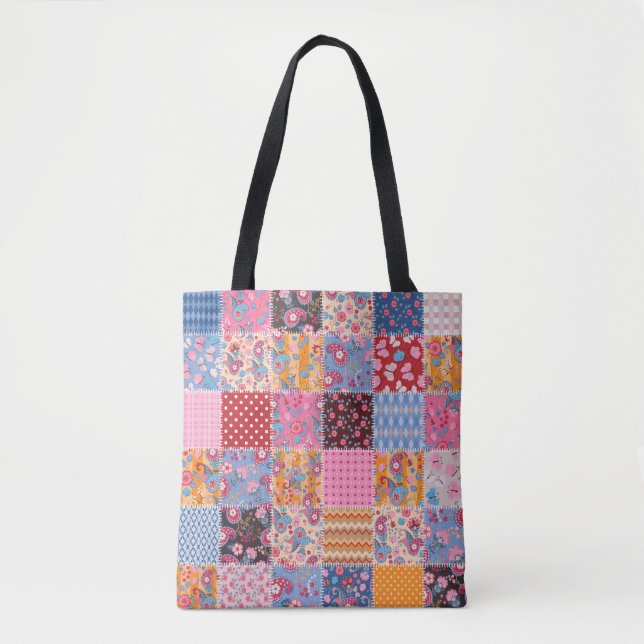 Cute seamless patchwork pattern tote bag (Front)