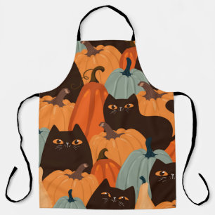 Cute seamless pattern with black cats and pumpkins apron